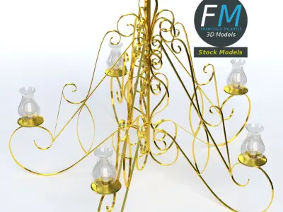 Chandelier gold with candles 3D model