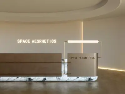 Minimalist Reception Desk with Sculptural Marble Base 3D model