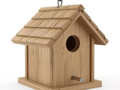 Realistic Wooden Birdhouse 3D Model Garden Decor Prop Low-poly 3D model