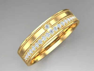 Light Gold Diamond Men Ring 2MR060 3D model