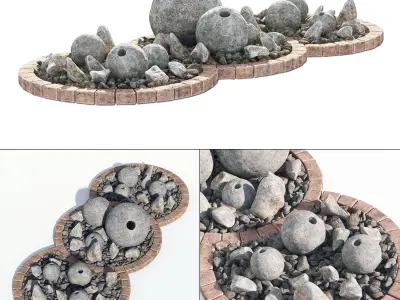 Flowerbed sphere stone decor 3D model