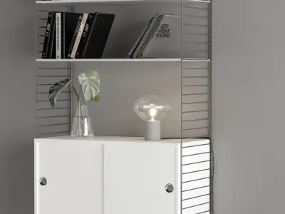 String shelving system with 2 sliding cabinet doors 3D model