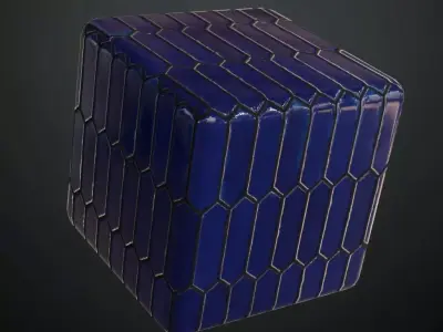 Modern Glossy Cobalt Blue Vertical Picket Tiles PBR Seamless Texture