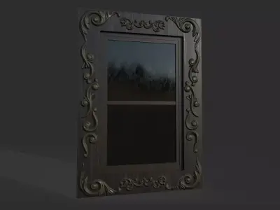 wooden window with relief 3D model