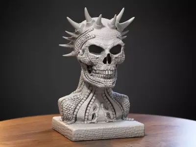 Skull robot dragon bust Cyborg skull dragon bust 3D print model