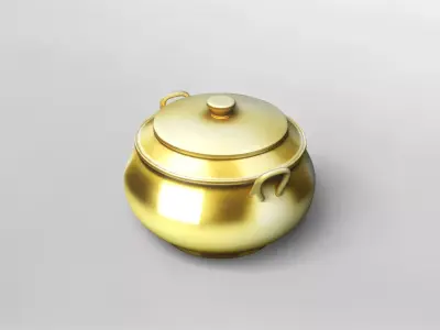 Elegant Golden Soup Pot 3D Model 3D model