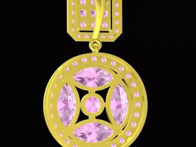 Luxury Pink Marquise Diamond Halo Pendant for Women 162A 3D print model