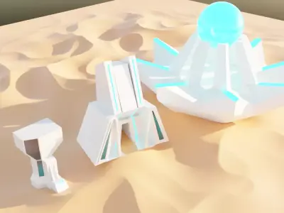 Sci-Fi building pack - 3 buildings Low-poly 3D model