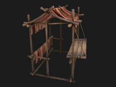 Medieval  Fair Stall Red  Low-poly 3D model