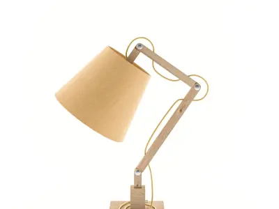 Desk Table Wooden Lamp with Cone Shade 3D model