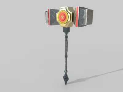 Hammer weapon with light Low-poly 3D model