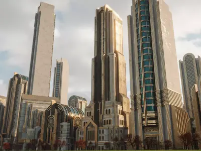 FANTASY ART DECO CITY SCENE WITH ALL THE ASSET Low-poly 3D model