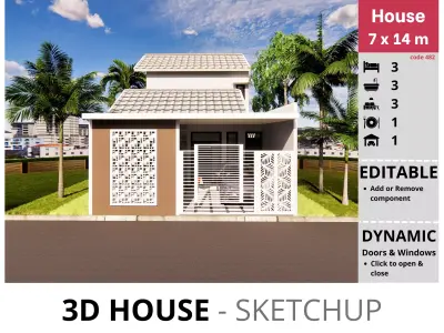 House 7x14m code 482- Sketchup 3D model 3D model 3D model