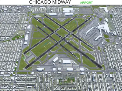 Chicago Midway Airport 10km Low-poly 3D model