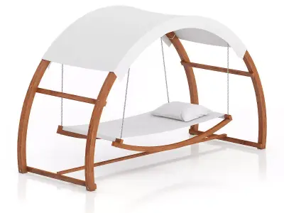 Wooden Hammock with Sunshade 3D model