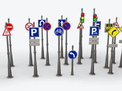 Traffic Sign Board Low-poly 3D model