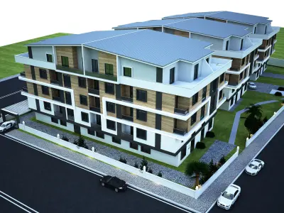 3 blocks building exteriors 3D model