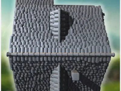 Square medieval house with symmetrical windows wooden shutters a 3D print model