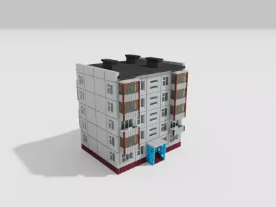 Khrushchyovka Apartment Soviet Era Building Low Poly Voxel Low-poly 3D model