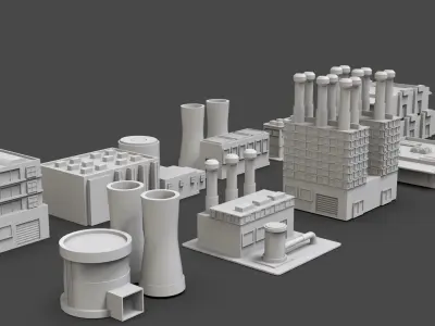 Low Poly 10 Industrial Buildings Mini Pack 2 - Untextured Low-poly 3D model