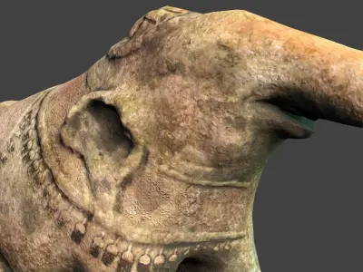 Broken Elephant Stone statue part of  Statue Chariot Hampi Low-poly 3D model