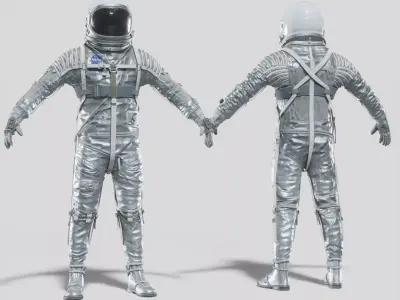 Mercury Navy Mark IV Silver Spacesuit Rigged 3D model