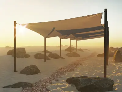 Shade Canopy vs rocks and sand and Rock and Beach 3D Model Pack