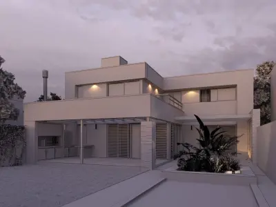 3D Modern House Ext Sunset Scene 3D model