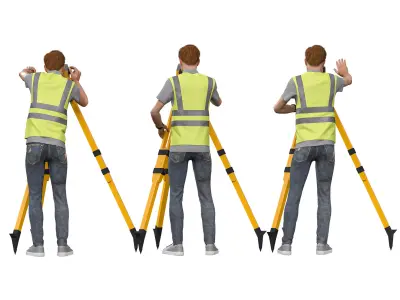 Engineer Surveying Tripod in 3 poses-not rigged Low-poly 3D model