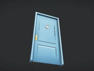Blue door with round window 3D model