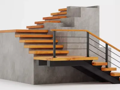Staircase Corner with Pots - Modular Interior Stairs Low-poly 3D model