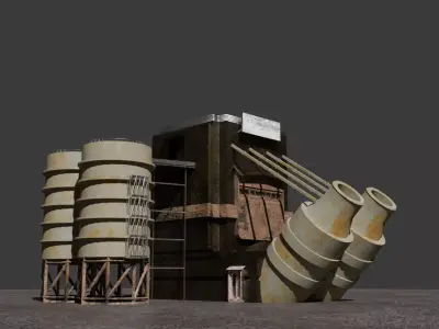 Game Ready Textured Factory Model Free low-poly 3D model