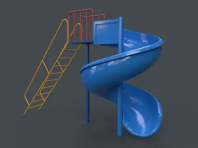 PBR Modular Outdoor Spiral Tube Slide C Low-poly 3D model