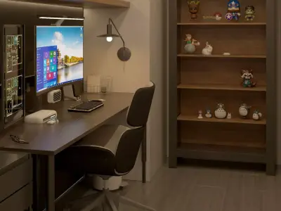 Modern Home Office Interior Scene Sleek Workspace Design 3D model
