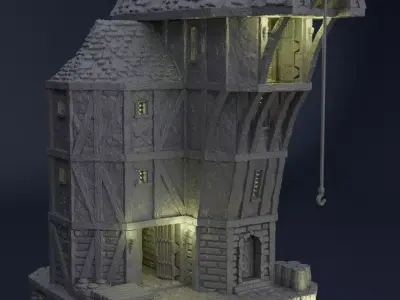 Medieval Seaside Warehouse Tabletop Terrain 28 MM 3D print model