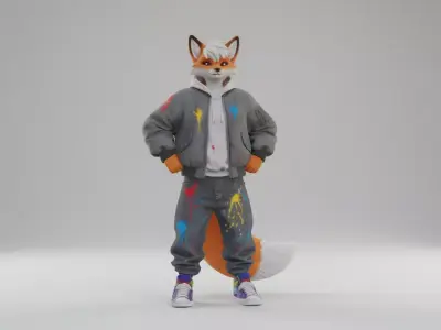 Futuristic Anthro Wolf Base Mesh - Techwear Character Low-poly 3D model