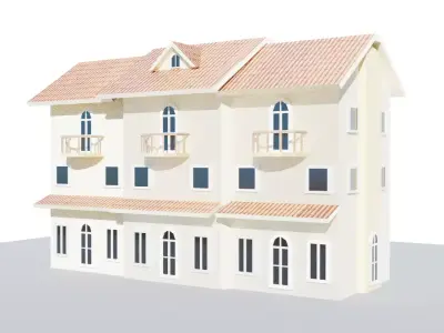 Townhouse house Low-poly 3D model
