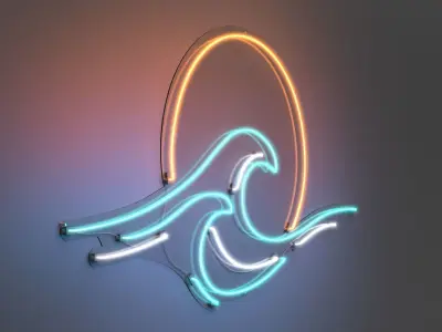 Sunset Wave - Neon Sign 3D model