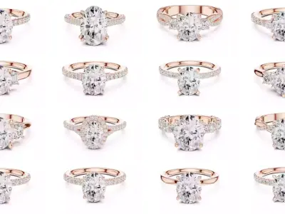 211 Oval Cut Diamond Rings 3DM STL OBJ FBX 3 Color Render Video 3D Model Pack