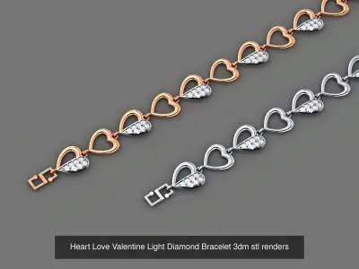 16 Heart Love Valentine Light Diamond Bracelet 3dm stl renders 3D Model Pack