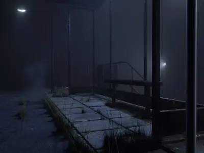 atmospheric bus stop scene Low-poly 3D model