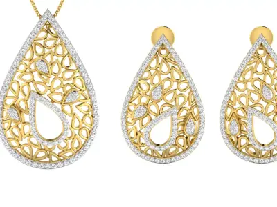 Pendant Earring Set 3dm STL OBJ FBX Render Details 3D print model shop