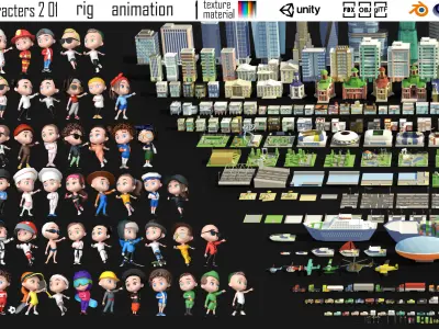 low poly city and characters 2 01 3D Model Pack