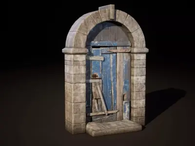 Old Wooden Door with Arc low poly Low-poly 3D model