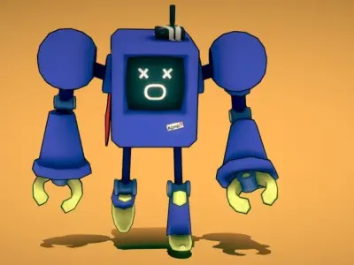 Cartoon Cute Blue Robot Low-poly 3D model