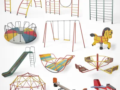 Collection of 15 Painted Playground Items 3D Model Pack