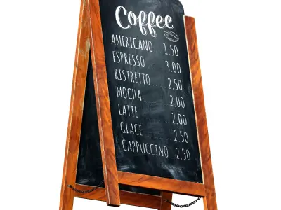 Wooden stand Chalk board for a cafe 3D model