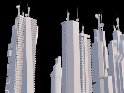 9 low poly SCIFI  futuristic SKYSCRAPERS PACK  Low-poly 3D model