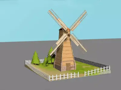 Farm with his surroundings Low-poly 3D model