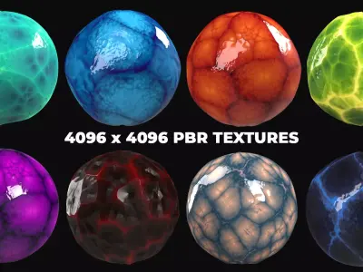 8 Stylized and Seamless Crystals PBR Materials - Set 3 Texture